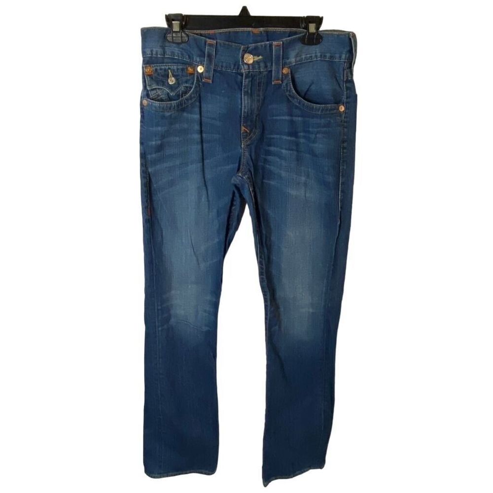 True Religion Jeans Mens Straight Flap Pocket Dark Wash Denim Size 32x32.5